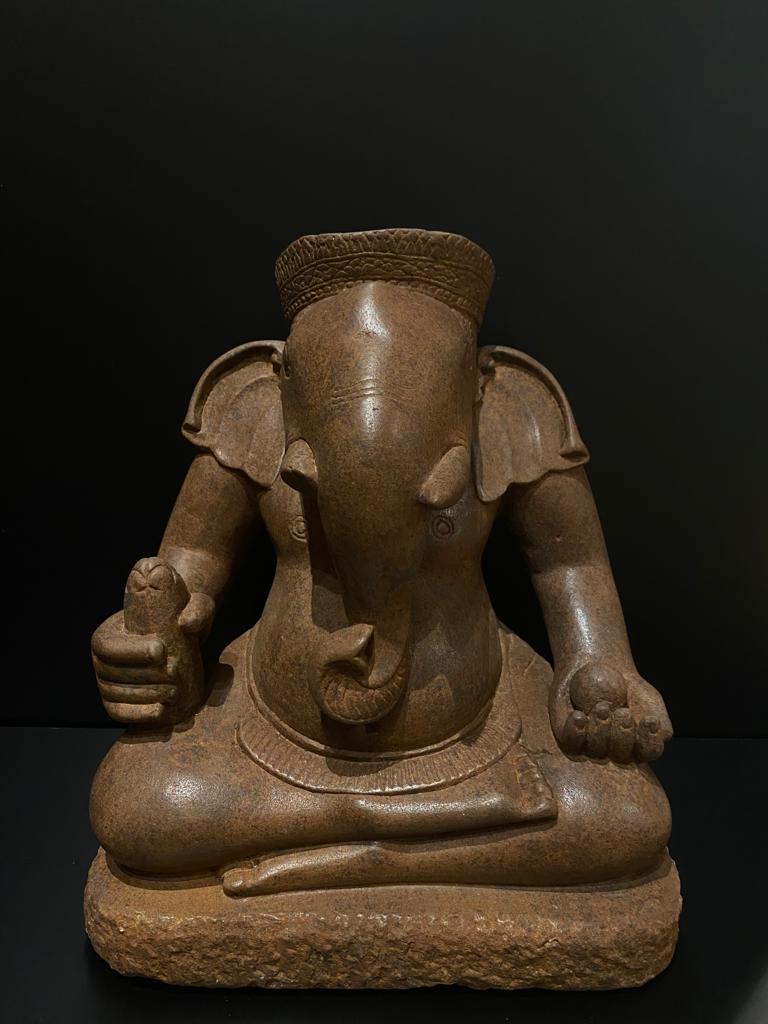 Hard stone statue of seated Ganesh-7140